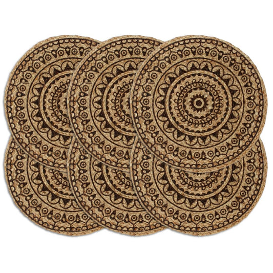 Berkfield Placemats 6 pcs Dark Brown 38 cm Round Jute