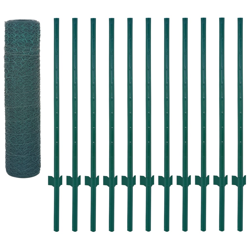 Berkfield Wire Mesh Fence with Posts Steel 25x0.5 m Green
