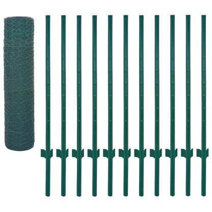 Berkfield Wire Mesh Fence with Posts Steel 25x0.5 m Green