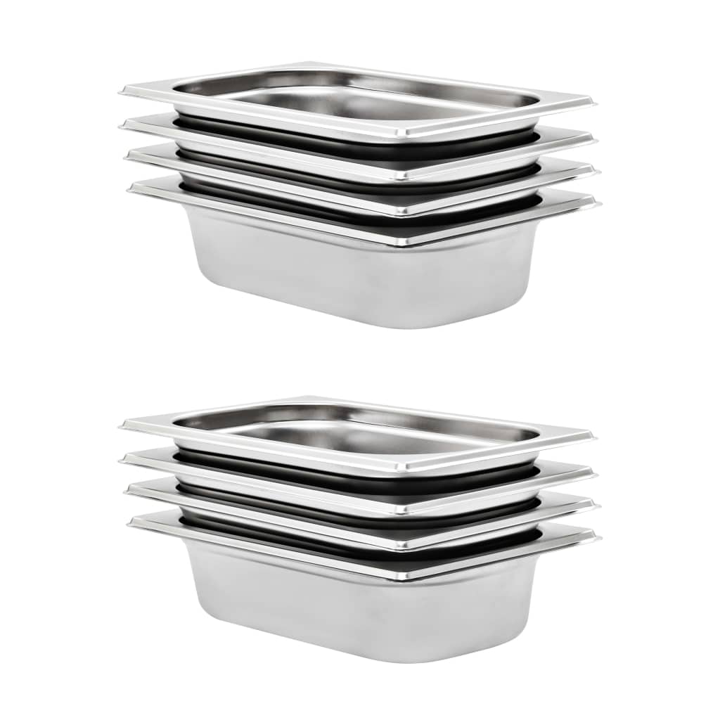 Berkfield Gastronorm Containers 8 pcs GN 1/4 65 mm Stainless Steel