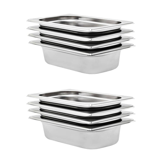 Berkfield Gastronorm Containers 8 pcs GN 1/4 65 mm Stainless Steel