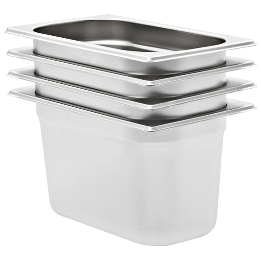 Berkfield Gastronorm Containers 4 pcs GN 1/4 150 mm Stainless Steel