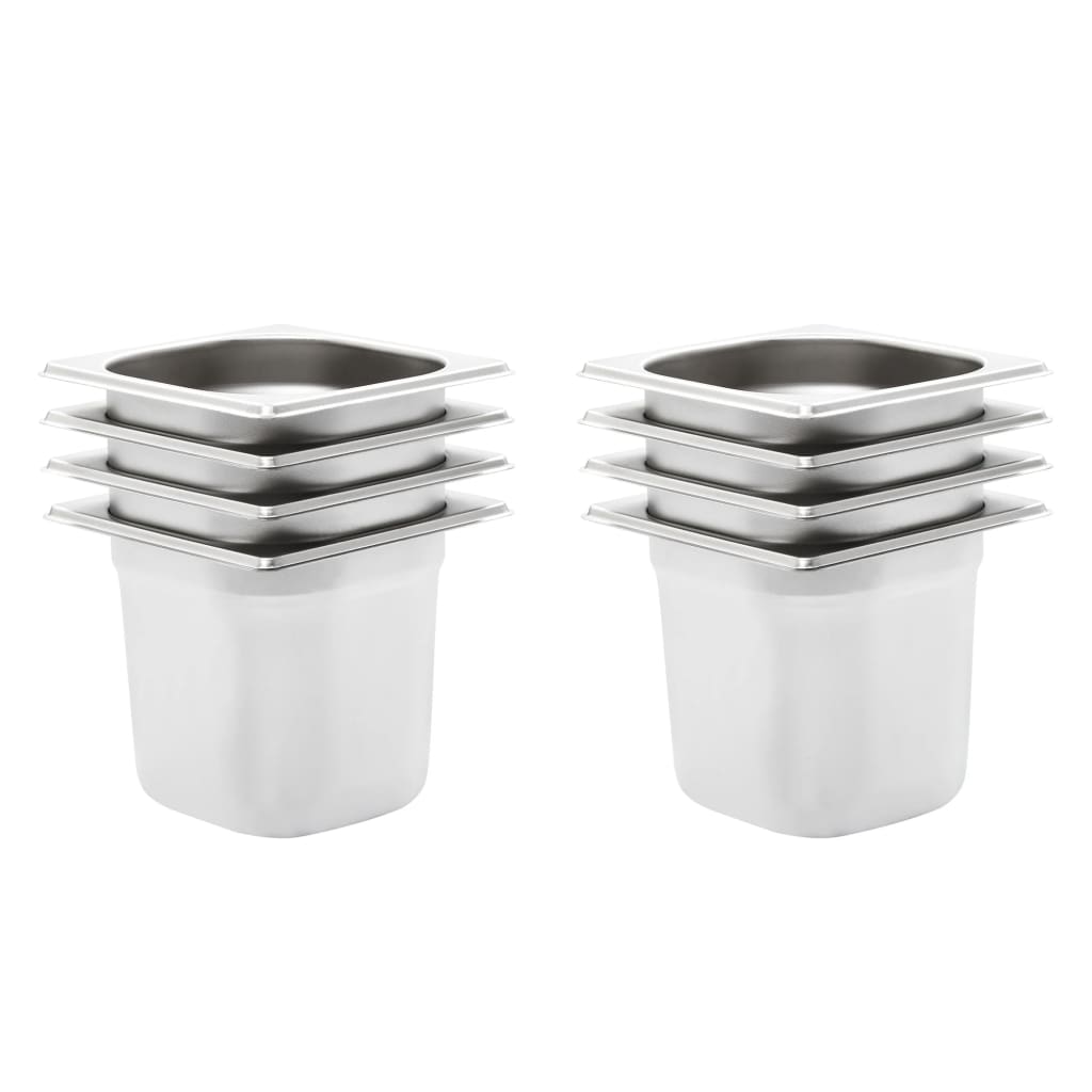 Berkfield Gastronorm Containers 8 pcs GN 1/6 150 mm Stainless Steel