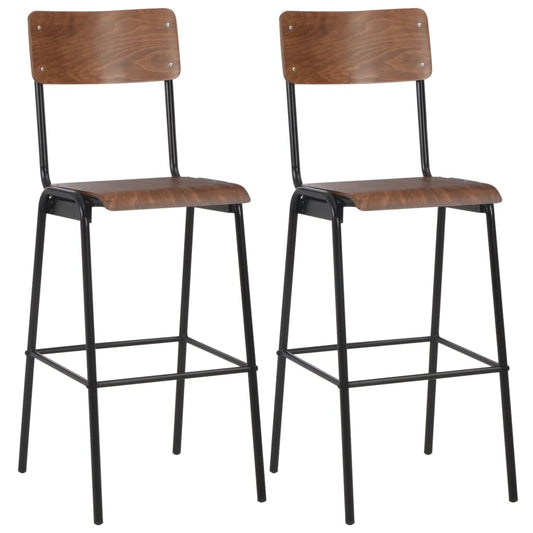 Berkfield Bar Chairs 2 pcs Brown Solid Plywood Steel