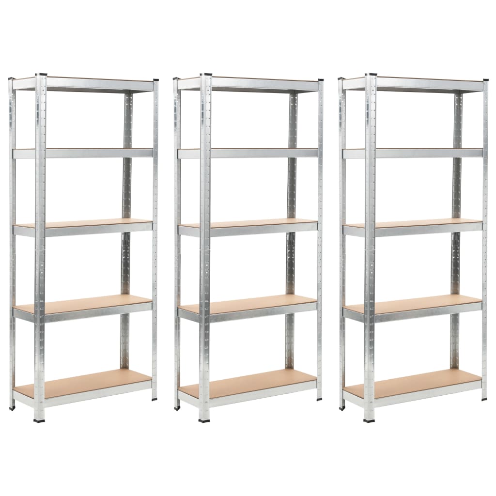 Berkfield Storage Shelves 3 pcs Silver 75x30x172 cm Steel and MDF