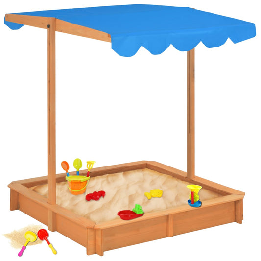 Berkfield Sandbox with Adjustable Roof Fir Wood Blue UV50
