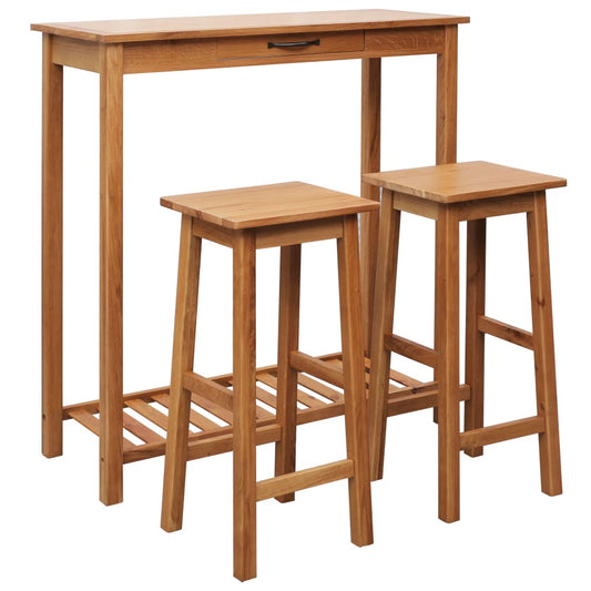 Berkfield 3 Piece Bar Set Solid Oak Wood