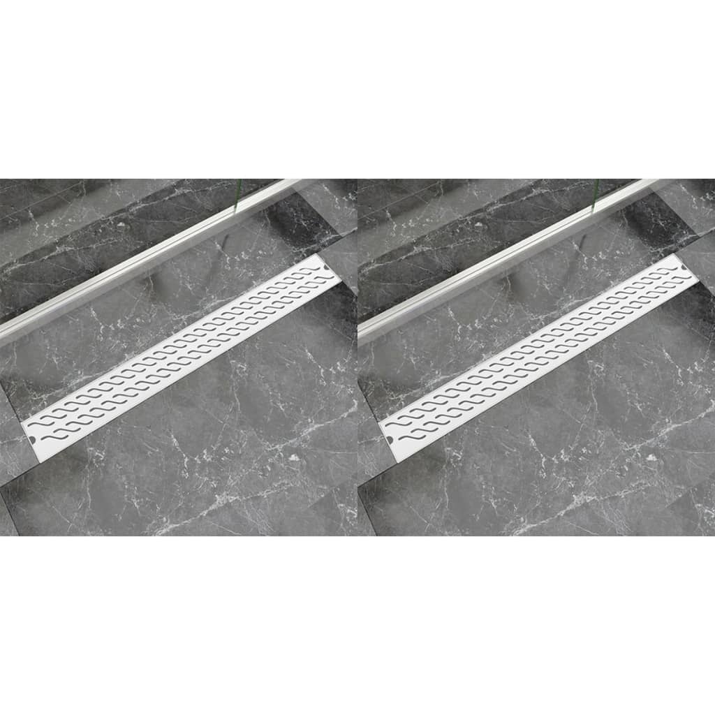Berkfield Linear Shower Drain 2 pcs Wave 930x140 mm Stainless Steel