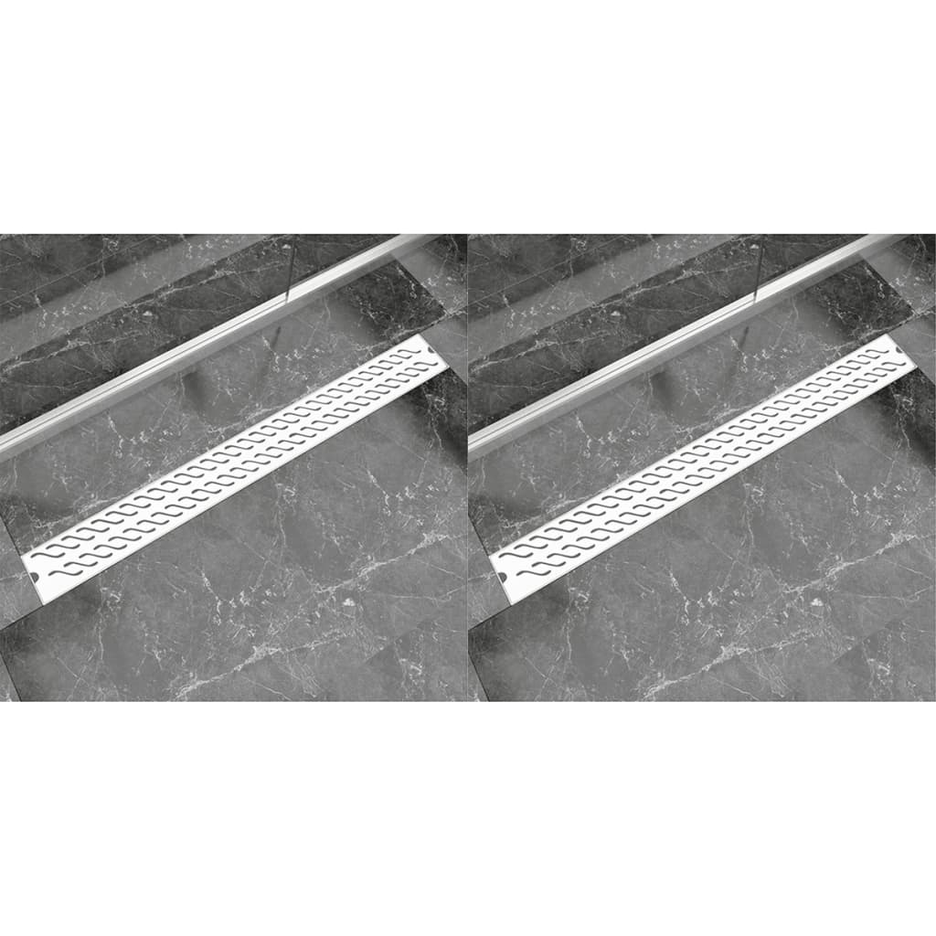 Berkfield Linear Shower Drain 2 pcs Wave 1030x140 mm Stainless Steel