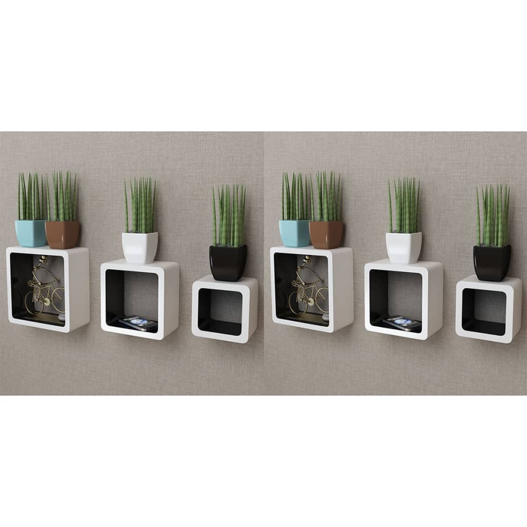 Berkfield Wall Cube Shelves 6 pcs White and Black
