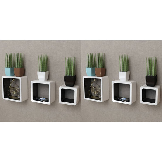 Berkfield Wall Cube Shelves 6 pcs White and Black