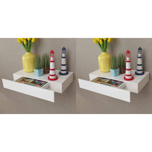 Berkfield Floating Wall Shelves with Drawers 2 pcs White 48 cm