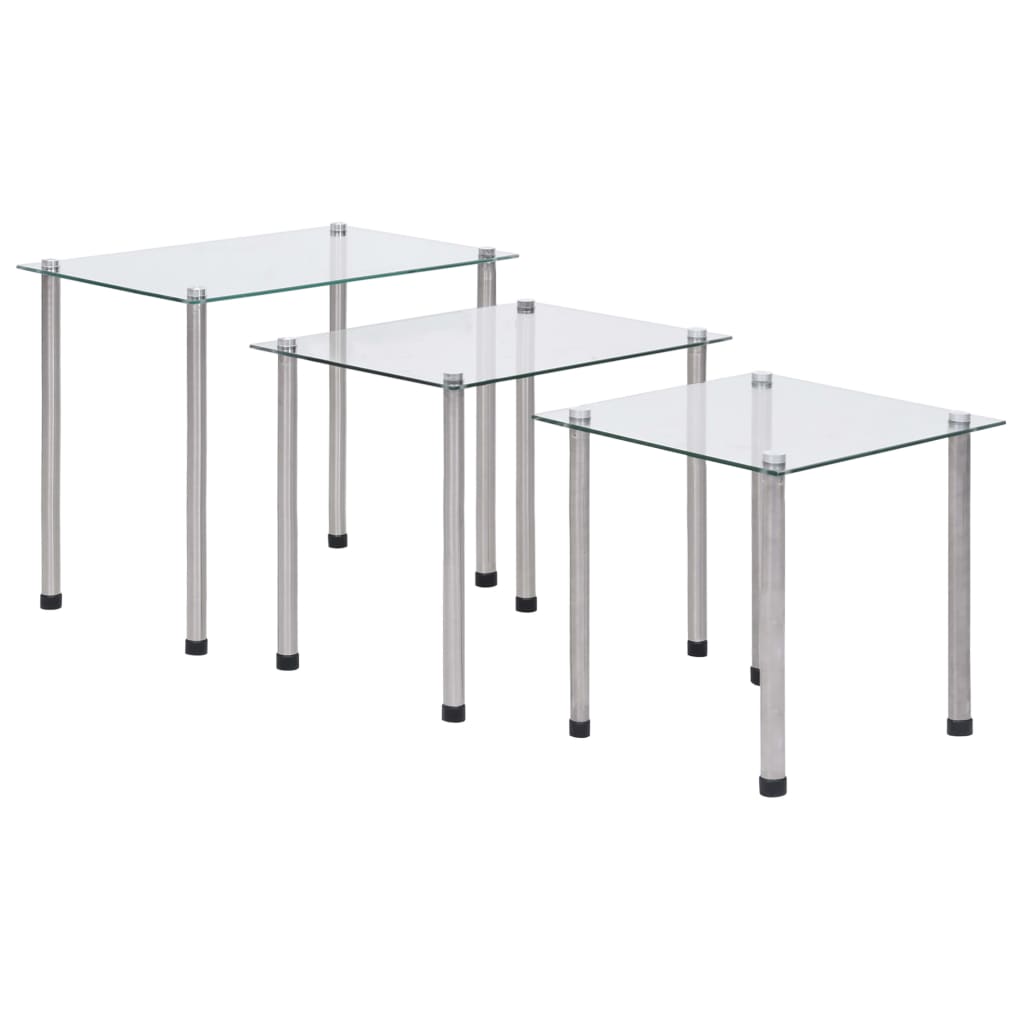 Berkfield Nesting Tables 3 pcs Transparent Tempered Glass