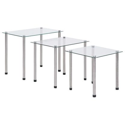 Berkfield Nesting Tables 3 pcs Transparent Tempered Glass