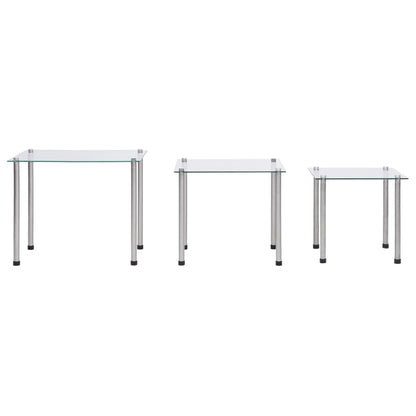 Berkfield Nesting Tables 3 pcs Transparent Tempered Glass