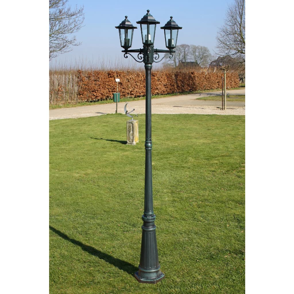 Berkfield Garden Light Post 3-arms 215 cm Dark Green/Black Aluminium