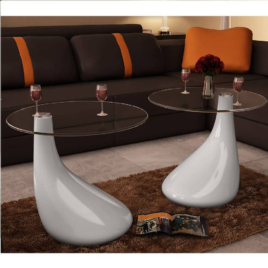 Berkfield Coffee Table 2 pcs with Round Glass Top High Gloss White