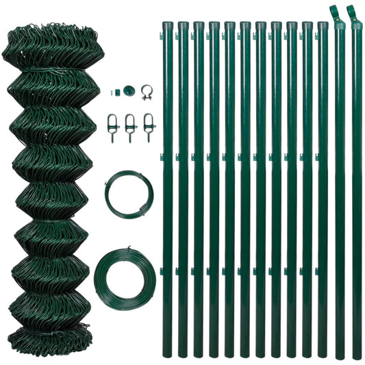 Berkfield Chain Link Fence with Posts Steel 1,25x25 m Green