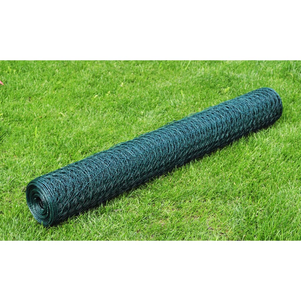 Berkfield Chicken Wire Fence Galvanised with PVC Coating 25x0.75 m Green