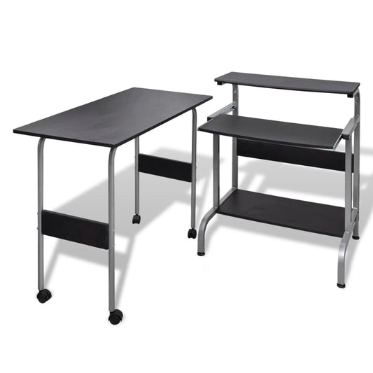 Berkfield 2 Piece Computer Desk with Pull-out Keyboard Tray Black