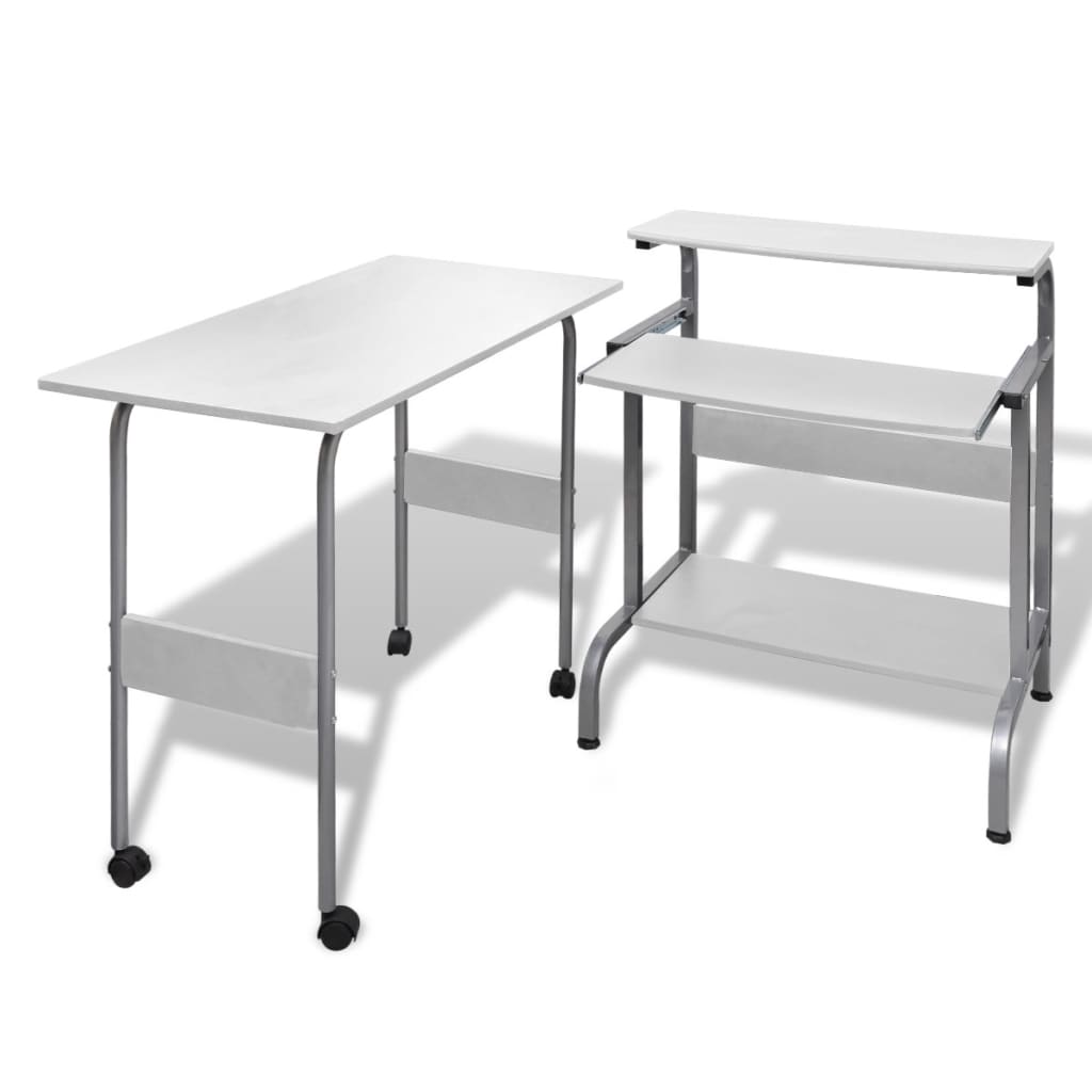 Berkfield 2 Piece Computer Desk with Pull-out Keyboard Tray White