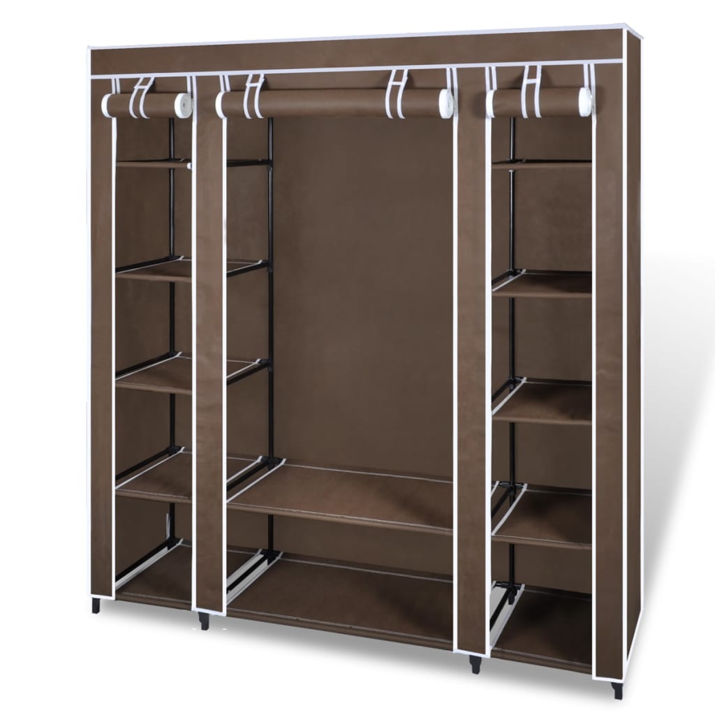 Berkfield Fabric Wardrobe with Compartments and Rods 45x150x176 cm Brown