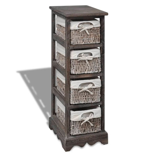 Berkfield Wooden Storage Rack 4 Weaving Baskets Brown