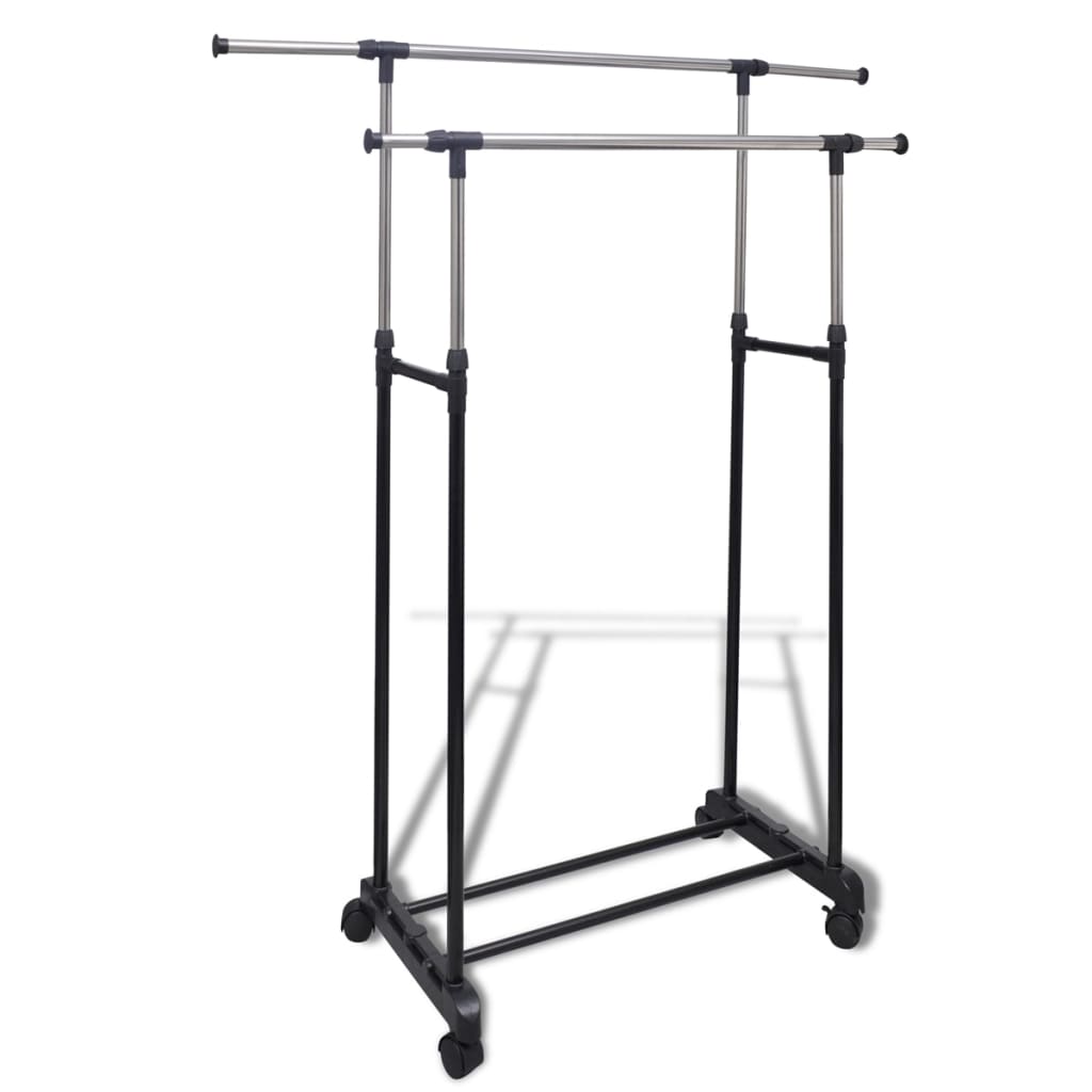 Berkfield Adjustable Clothes Rack 4 Castors 2 Hanging Rails