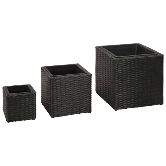 Berkfield Garden Raised Beds 3 pcs Poly Rattan Black