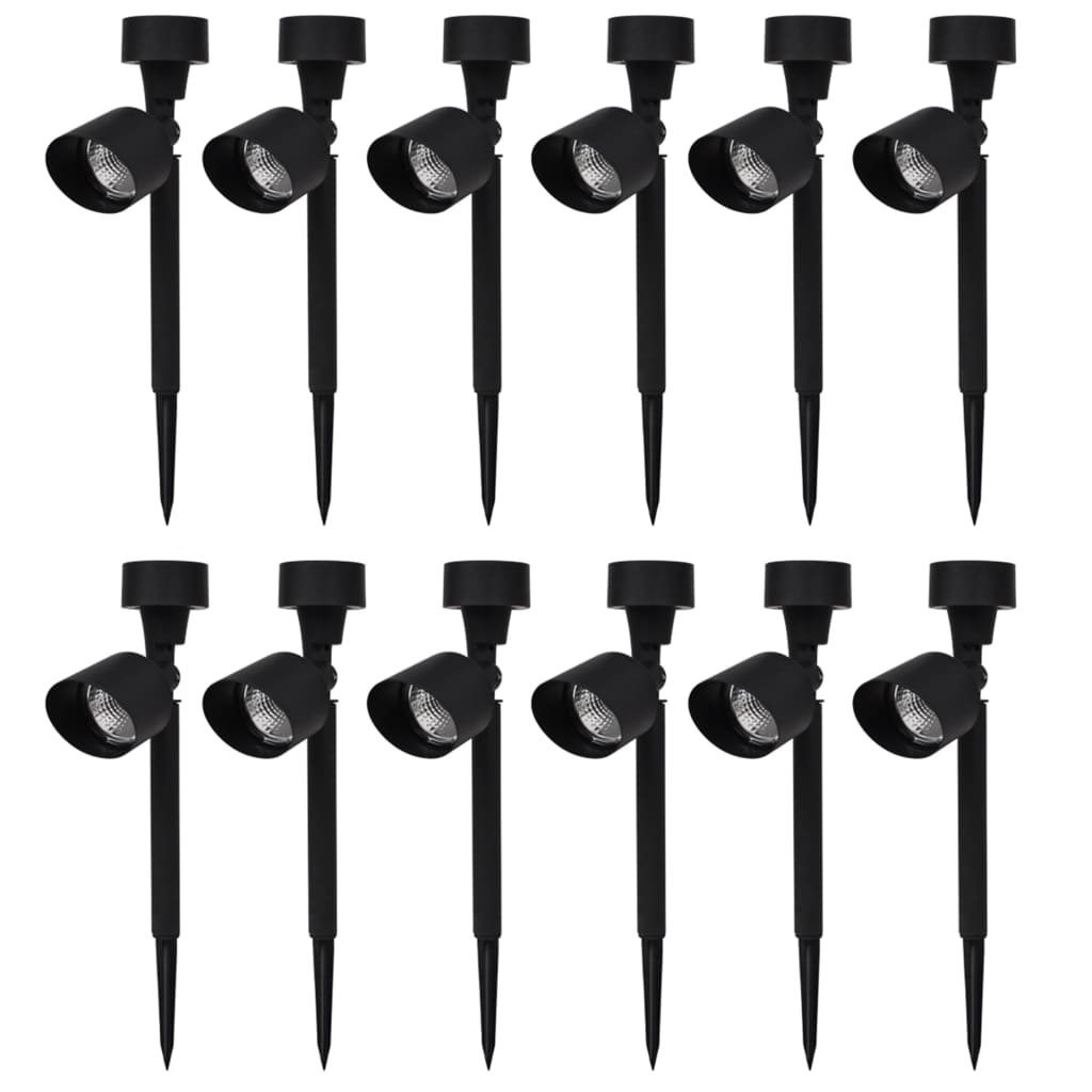 Outdoor Solar Powered LED Spotlight Black 12 pcs