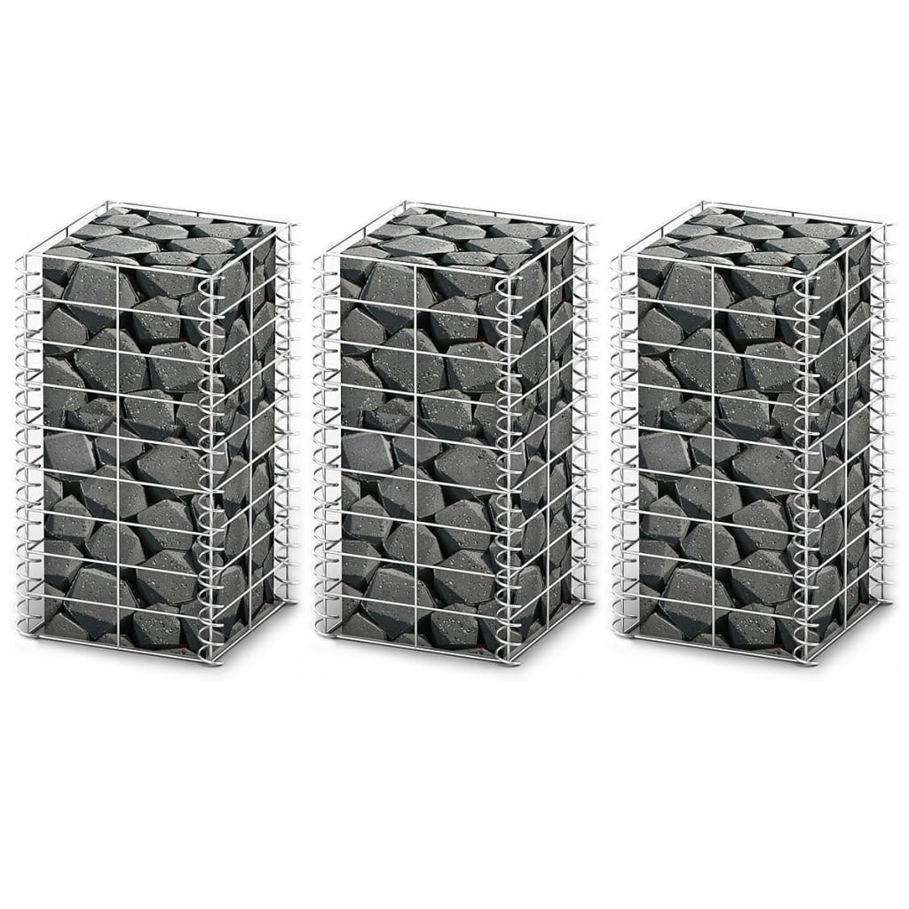 Berkfield Gabion Set 3 pcs Galvanised Wire 25 x 25 x 50 cm