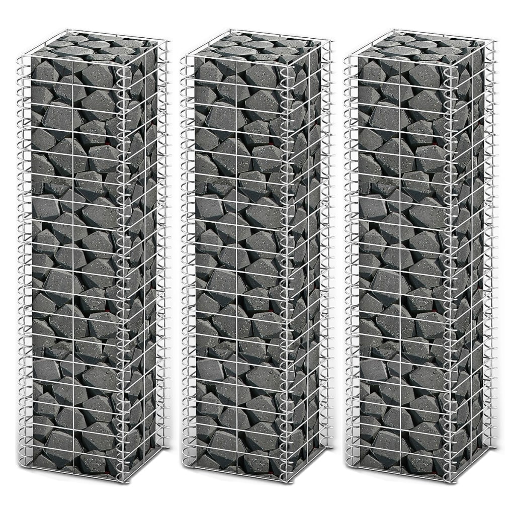 Berkfield Gabion Set 3 pcs Galvanised Wire 25 x 25 x 100 cm