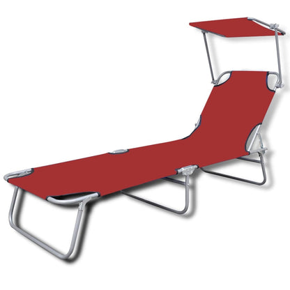 Berkfield Folding Sun Lounger with Canopy Steel and Fabric Red