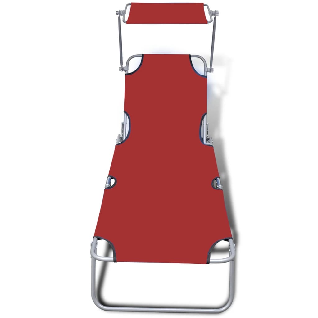 Berkfield Folding Sun Lounger with Canopy Steel and Fabric Red