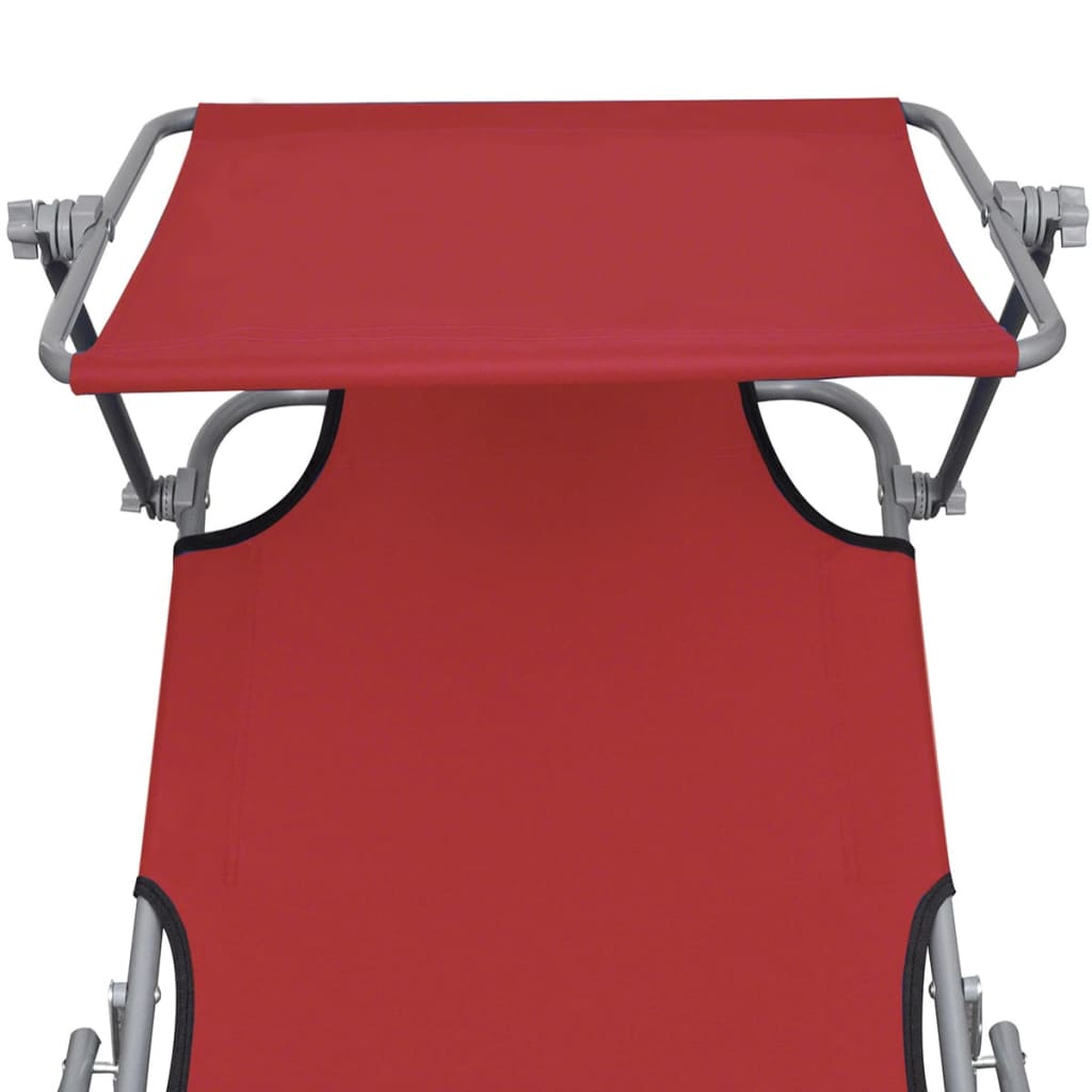Berkfield Folding Sun Lounger with Canopy Steel and Fabric Red