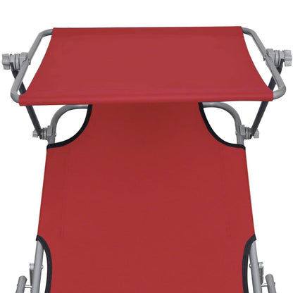Berkfield Folding Sun Lounger with Canopy Steel and Fabric Red