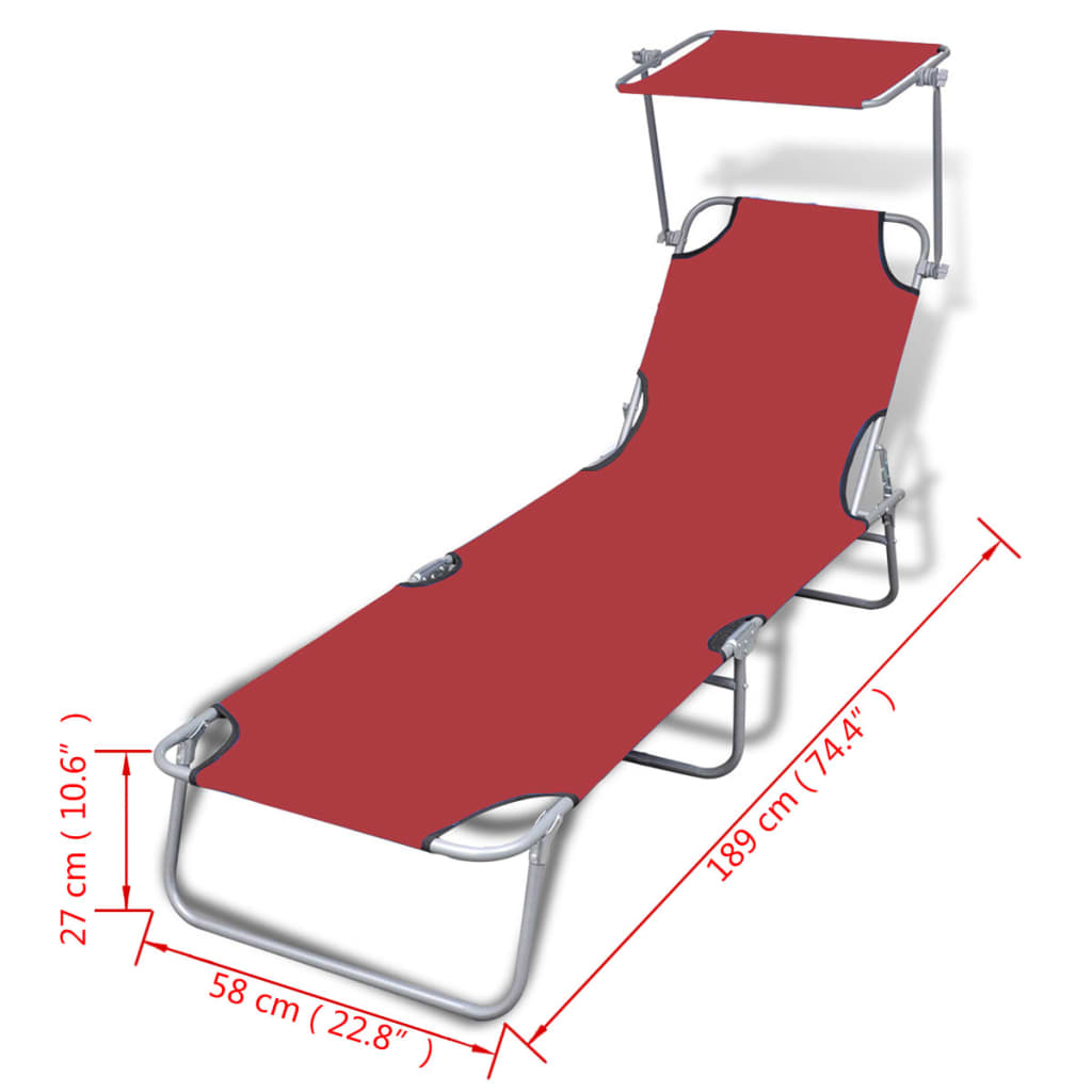 Berkfield Folding Sun Lounger with Canopy Steel and Fabric Red