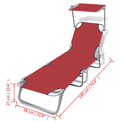 Berkfield Folding Sun Lounger with Canopy Steel and Fabric Red