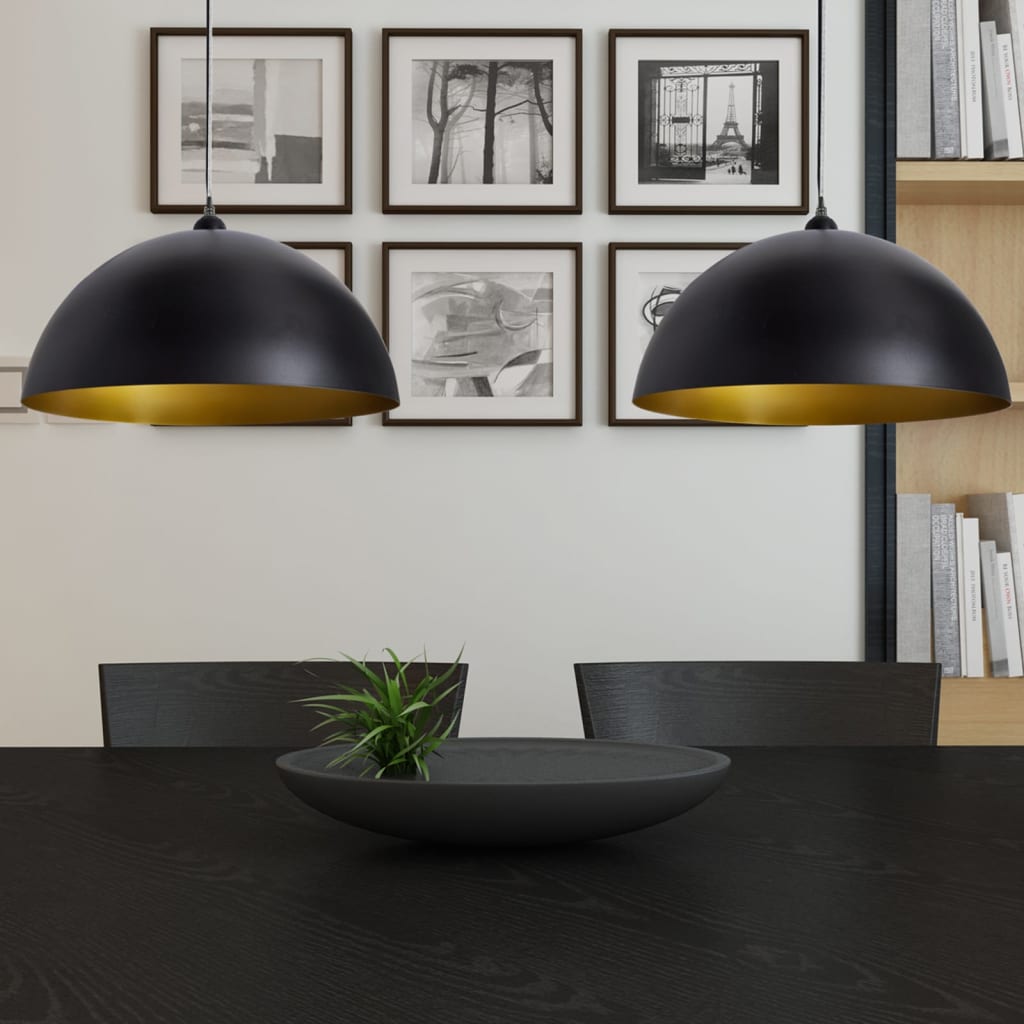 Berkfield Ceiling Lamp 2 pcs Height-adjustable Semi-spherical Black