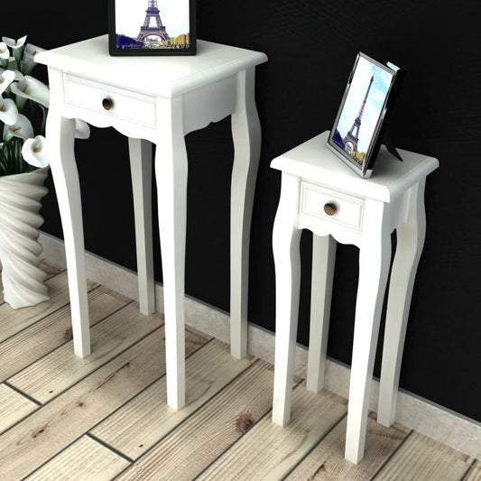 Berkfield Nesting Side Table Set 2 Pieces with Drawer White