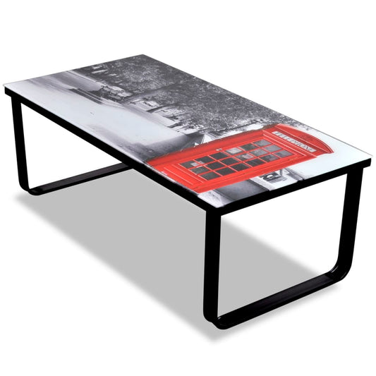 Berkfield Coffee Table with Telephone Booth Printing Glass Top