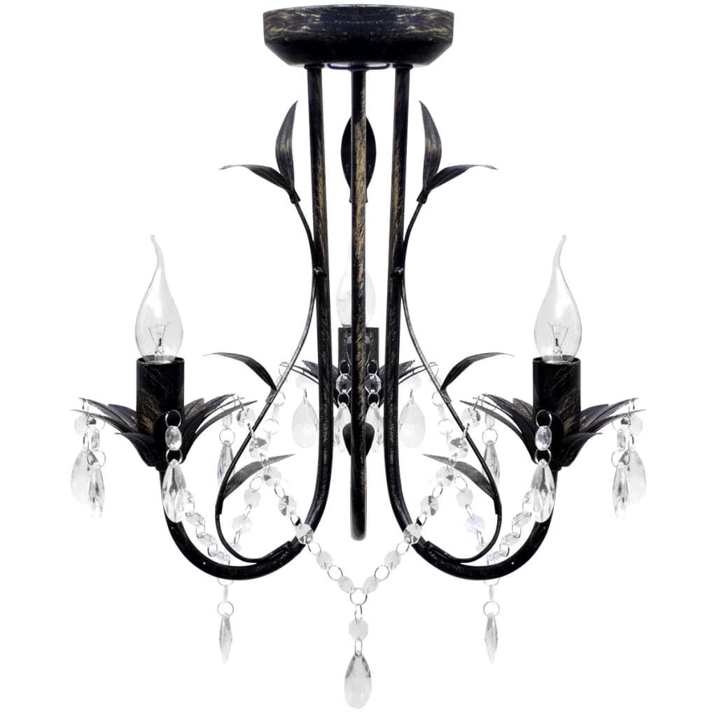 Berkfield Art Nouveau Style Black Chandelier Crystal Beads 3xE14 Bulbs