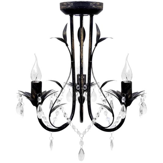 Berkfield Art Nouveau Style Black Chandelier Crystal Beads 3xE14 Bulbs