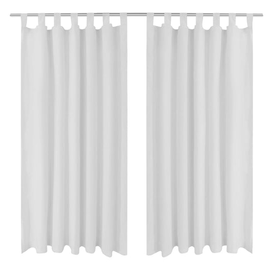 2 pcs White Micro-Satin Curtains with Loops 140 x 225 cm