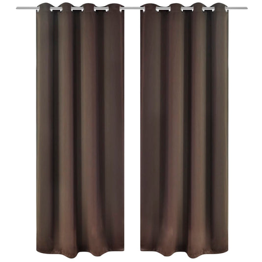 2 pcs Brown Blackout Curtains with Metal Rings 135 x 245 cm