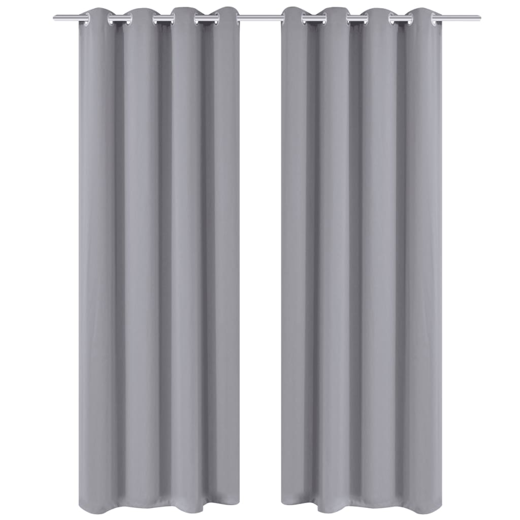 2 pcs Grey Blackout Curtains with Metal Rings 135 x 245 cm