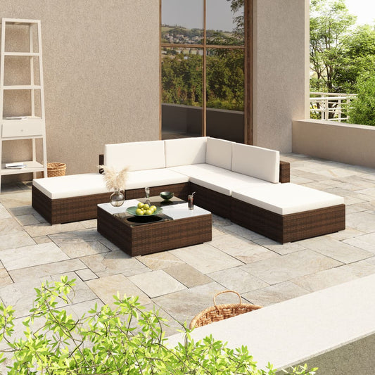 Berkfield 6 Piece Garden Lounge Set with Cushions Poly Rattan Brown