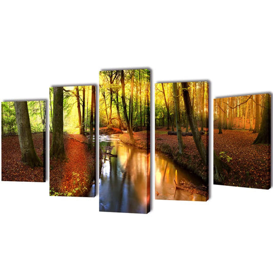 Berkfield Canvas Wall Print Set Forest 200 x 100 cm