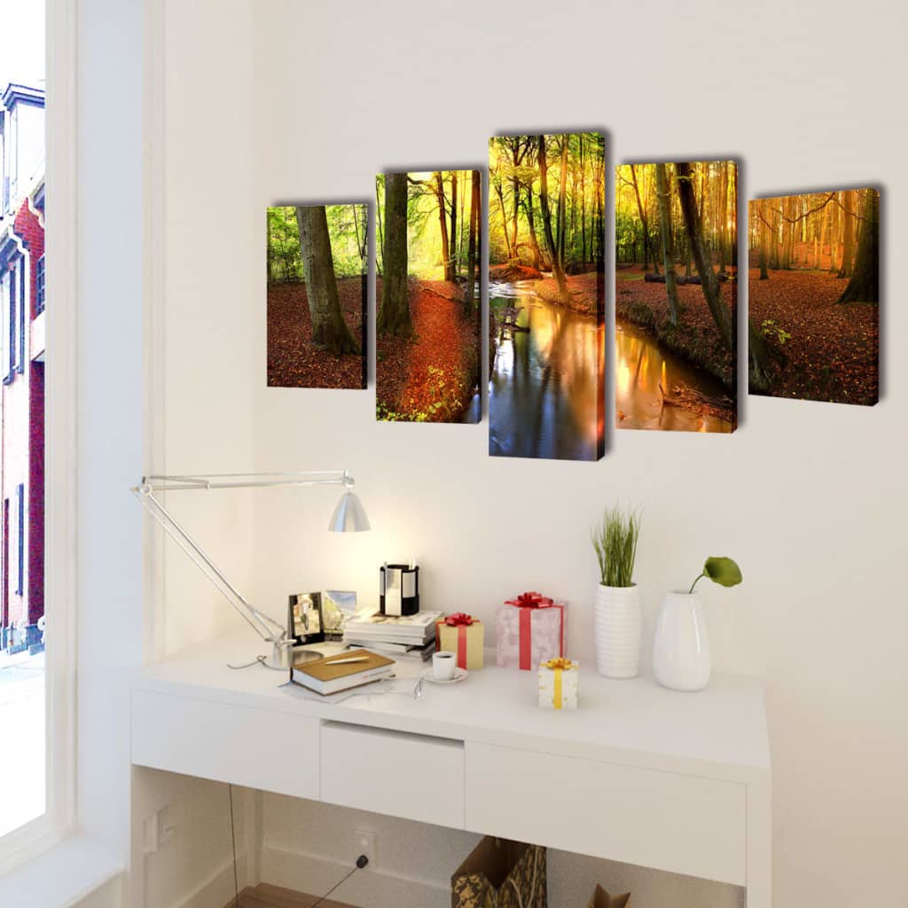 Berkfield Canvas Wall Print Set Forest 200 x 100 cm