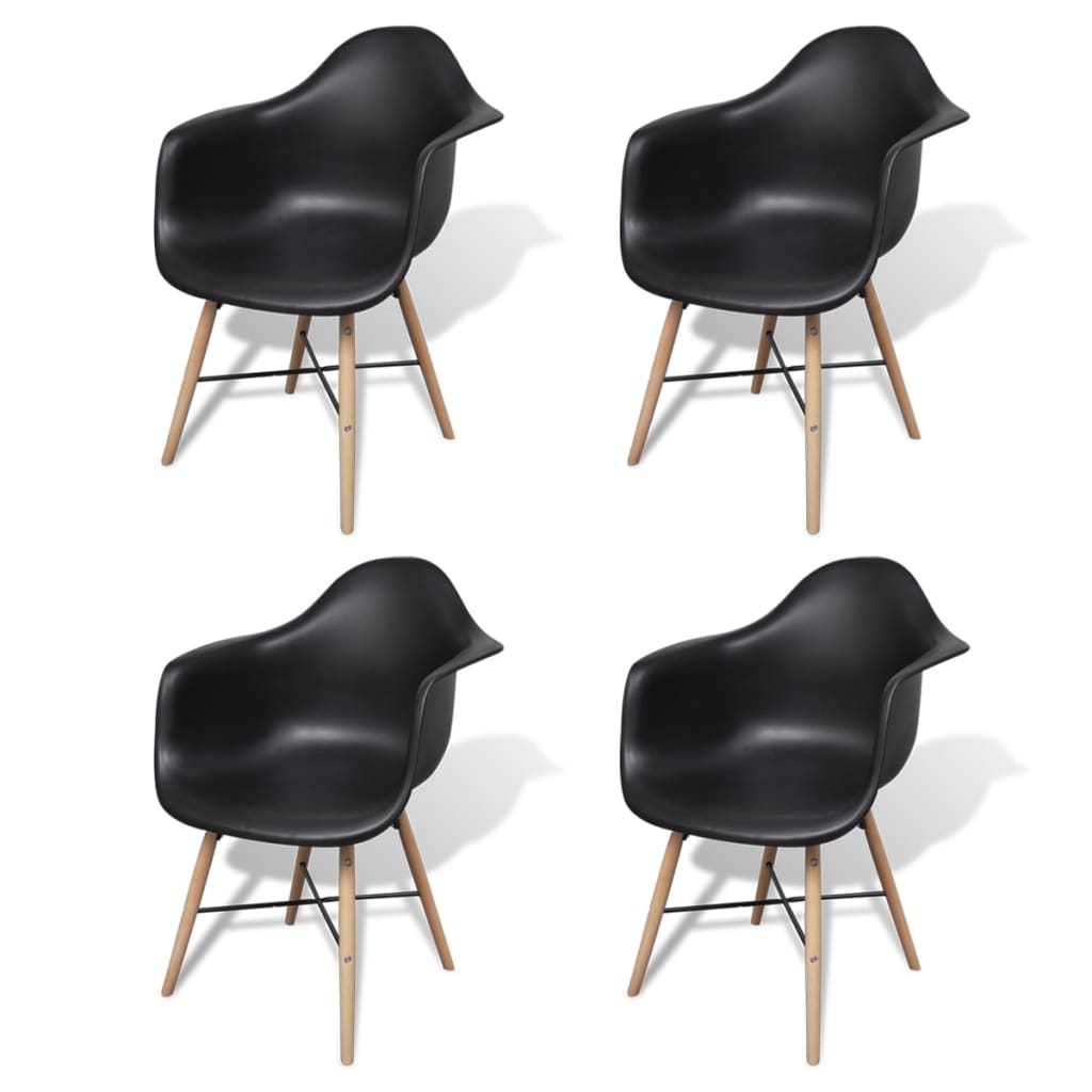 Berkfield Dining Chairs 4 pcs Black Plastic and Beech Wood